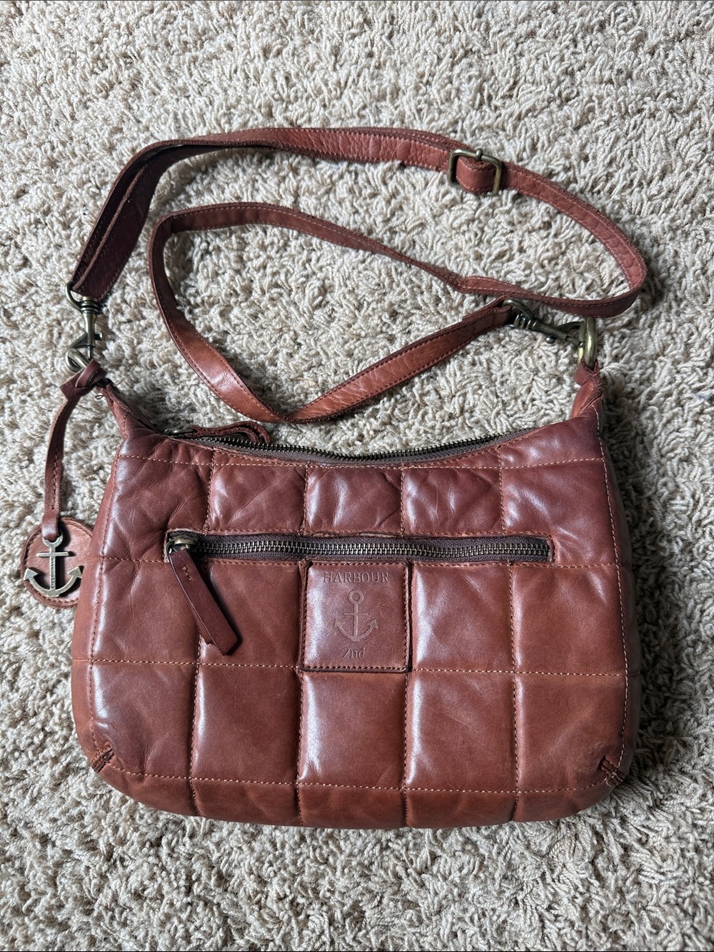 Harbour 2nd Brown Quilted Leather Crossbody with Anchor Charm